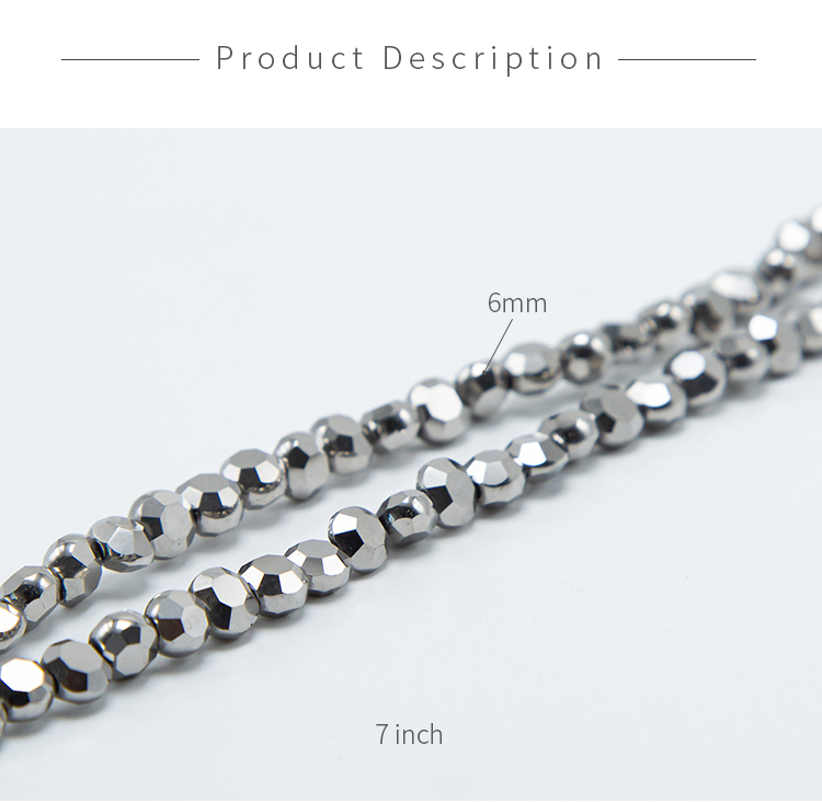 6mm Silver Glass Beads Faceted Lentil Beads