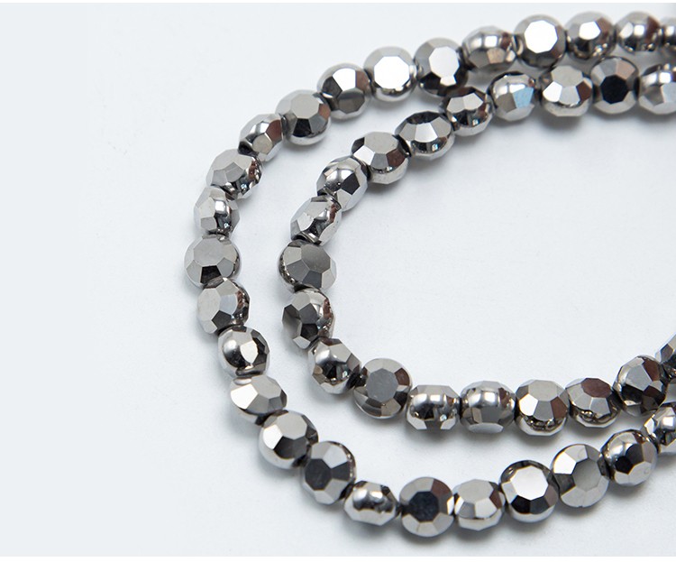 6mm Silver Glass Beads Faceted Lentil Beads