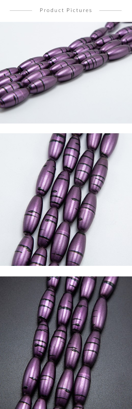 30x12mm Purple with Black Stripe Acrylic Oval Bead