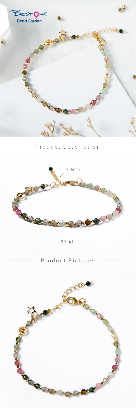 Bestone 3mm Colorful Tourmaline Bracelet