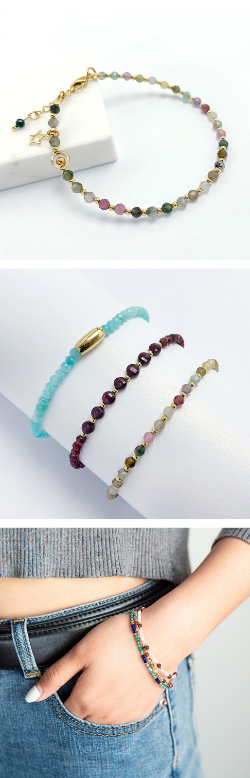 Bestone 3mm Colorful Tourmaline Bracelet