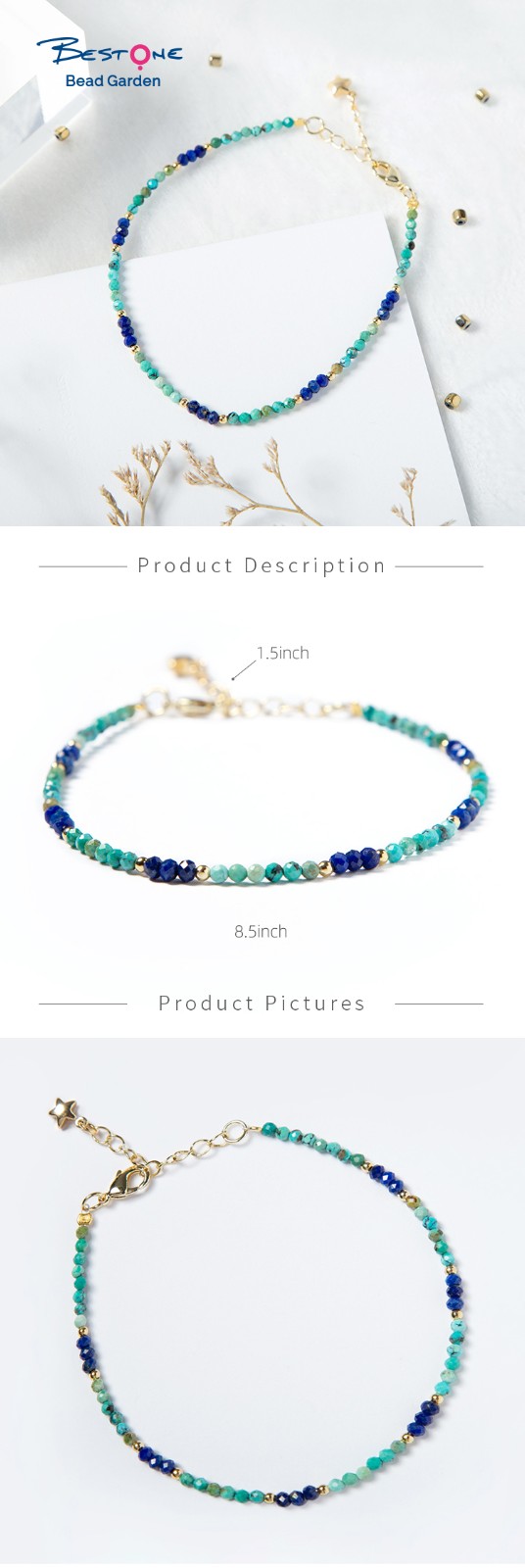 Bestone 2mm Turquoise Lapis Mixed Bracelet