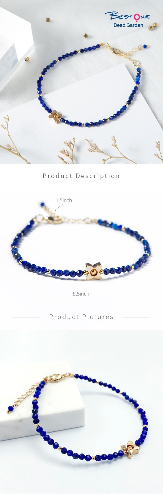 Bestone  3mm Lapis Bracelet