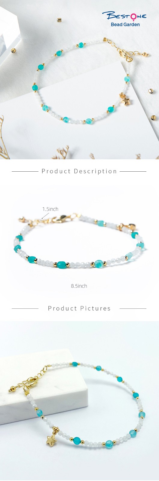 Bestone  2.5mm Moonstone 4mm Amazonite Disks Bracelet