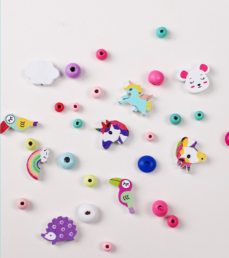 Bestone Fashion Popular Multiple Shapes Wooden Beads Kids Set DIY Jewelry Making