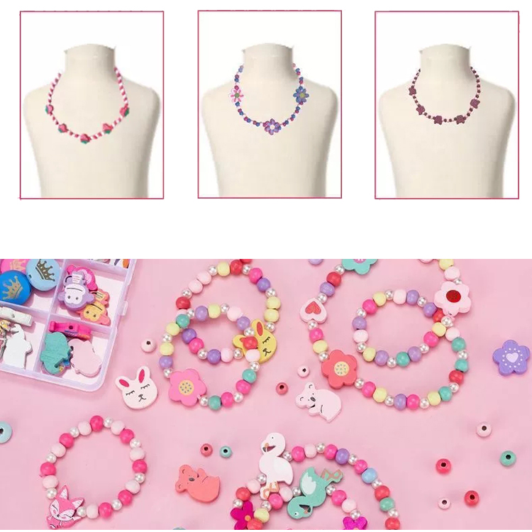 Bestone Fashion Popular Multiple Shapes Wooden Beads Kids Set DIY Jewelry Making