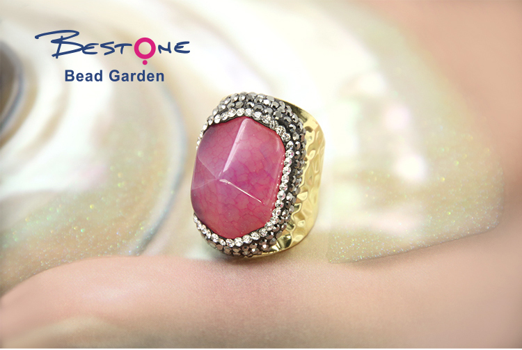 Hot Pink Agate Ring Gold