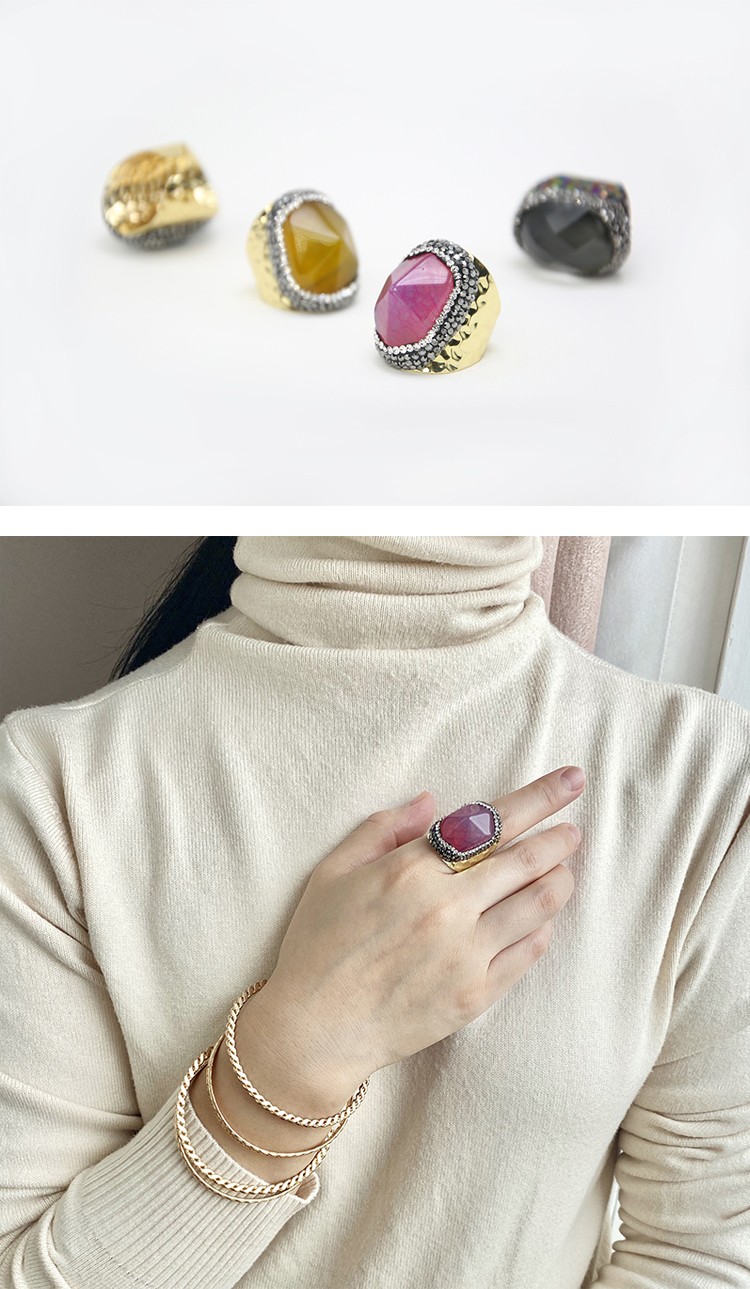 Hot Pink Agate Ring Gold