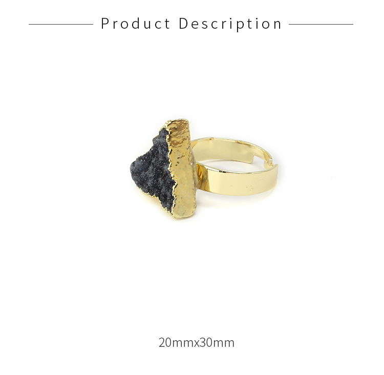 Triangle Gemstone Handmade Black Agate Druzy Ring