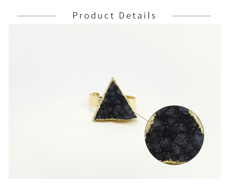 Triangle Gemstone Handmade Black Agate Druzy Ring