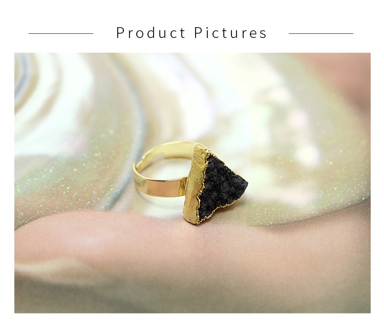 Triangle Gemstone Handmade Black Agate Druzy Ring