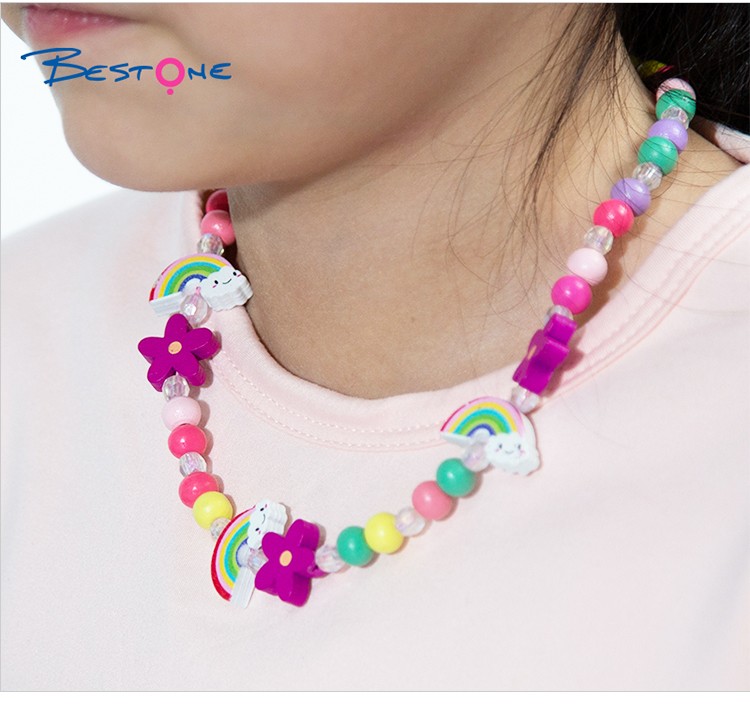 Girls Flower Wood Bracelet Necklace Set
