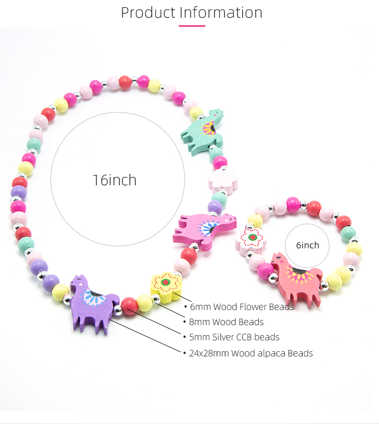 Girls Alpaca Wood Bracelet Necklace Set