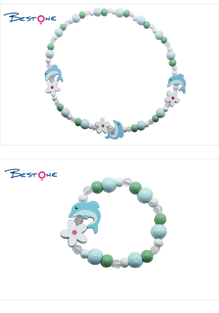 Girls Dolphin Wood Bracelet Necklace Set