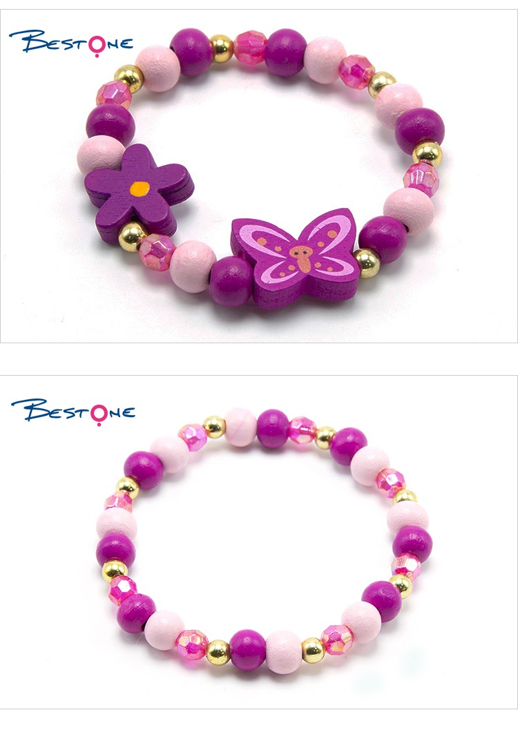 Girls Flowers Wood Bracelets Set