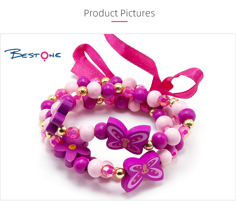 Girls Flowers Wood Bracelets Set