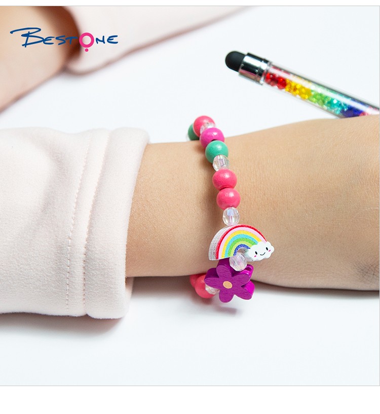 Girls Flowers Wood Bracelets Set