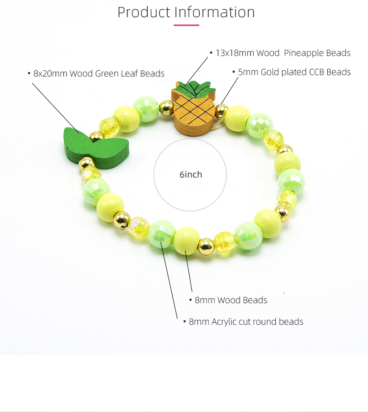 Girls Pineapples Wood Bracelets Set