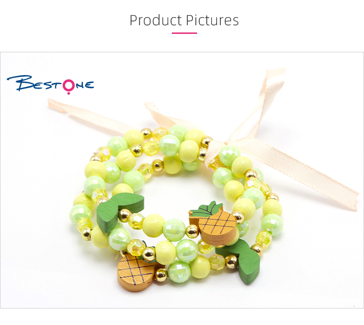 Girls Pineapples Wood Bracelets Set