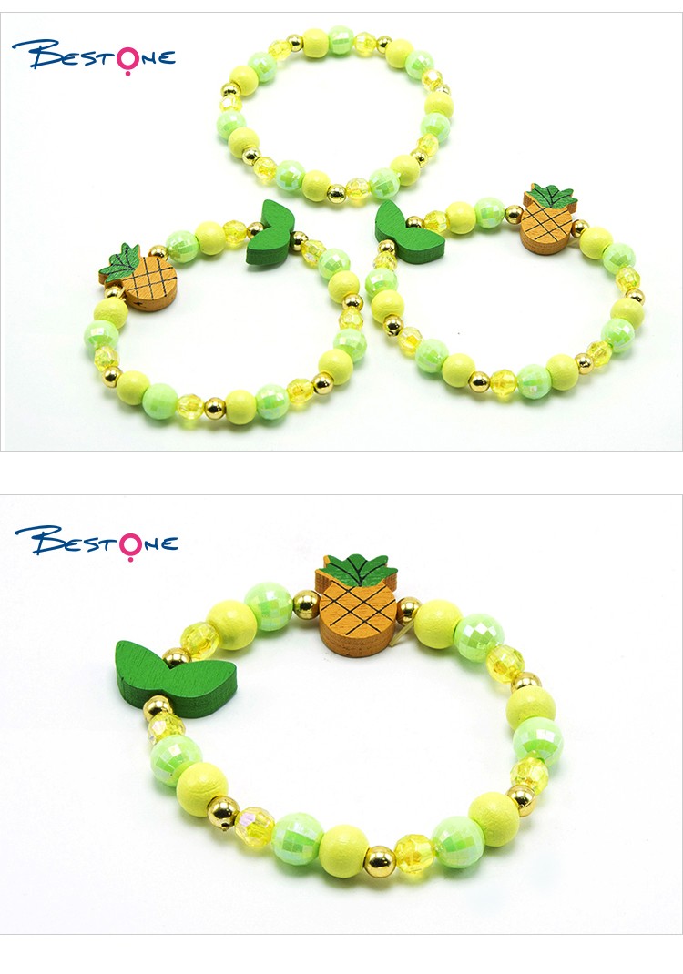 Girls Pineapples Wood Bracelets Set