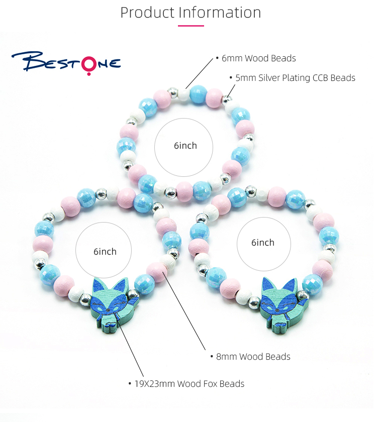 Girls Foxes Wood Bracelets Set