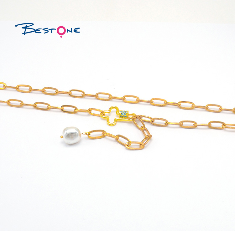 Adjustable Cross Carabiner Gold Chian Necklace