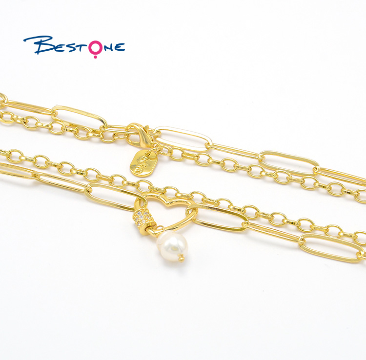 Heart Carabiner 2 Layer Gold Chian Necklace