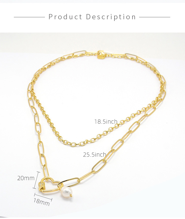 Heart Carabiner 2 Layer Gold Chian Necklace