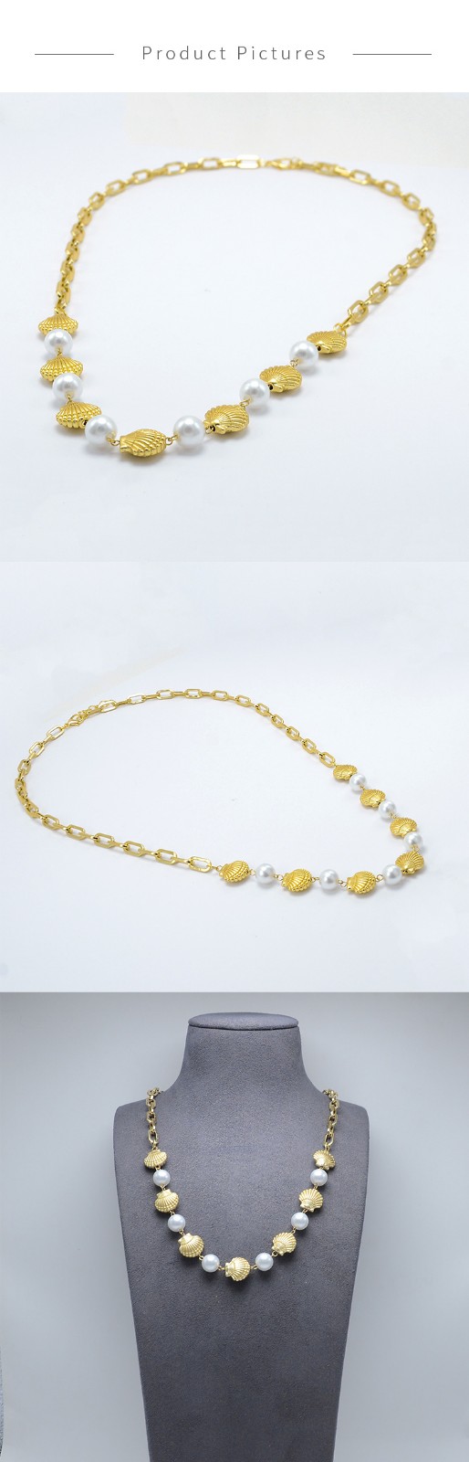 Pearl and Gold Shell Chian Necklace