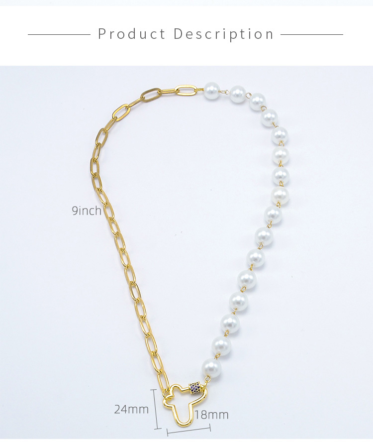 Butterfly Carabiner Half  Pearl Half Gold Chian Necklace