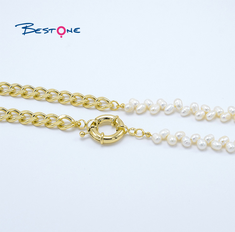 Half  Pearl Half Gold Chian Necklace