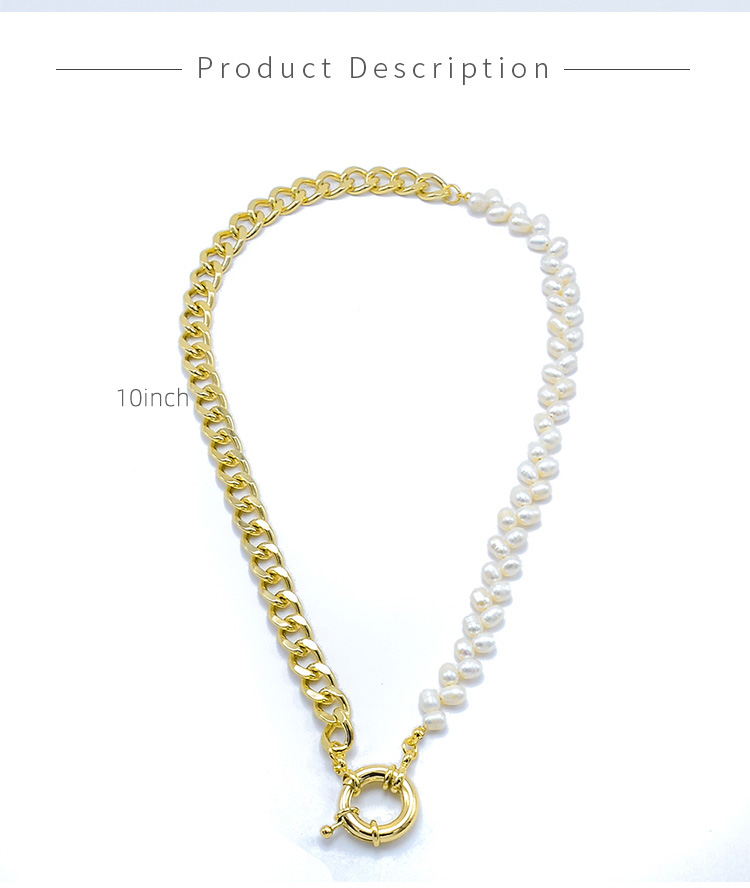 Half  Pearl Half Gold Chian Necklace