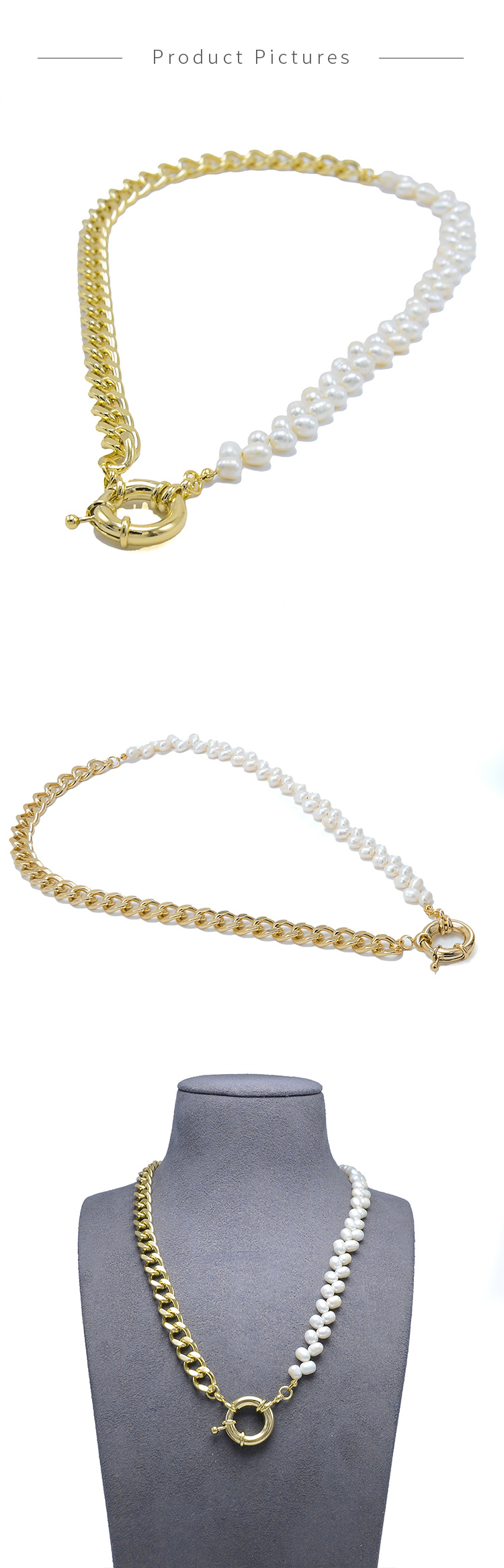 Half  Pearl Half Gold Chian Necklace