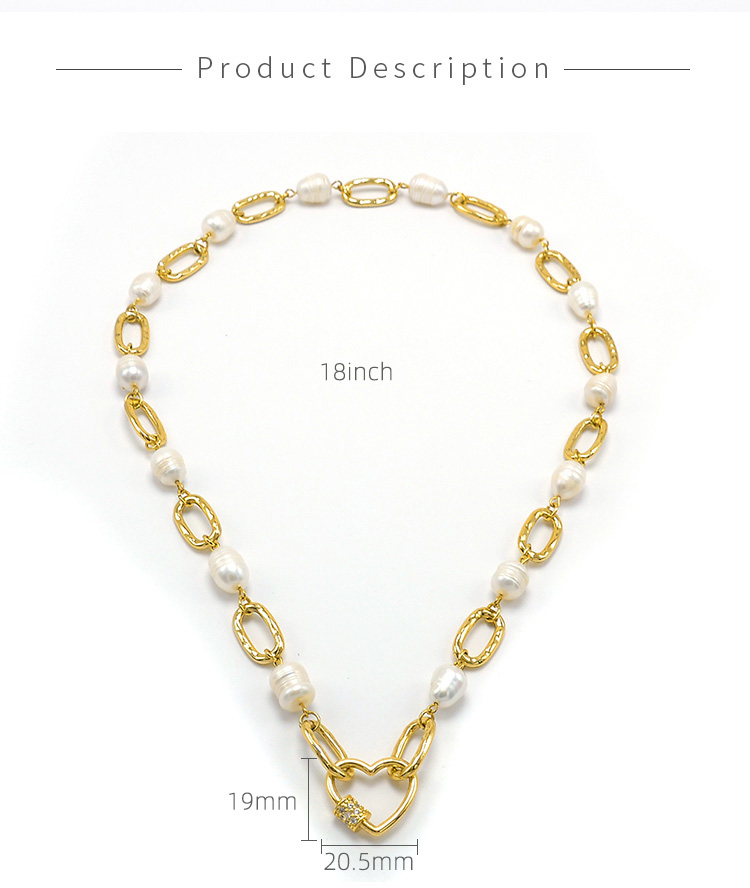 Heart Carabiner Pearl Gold Chian Necklace