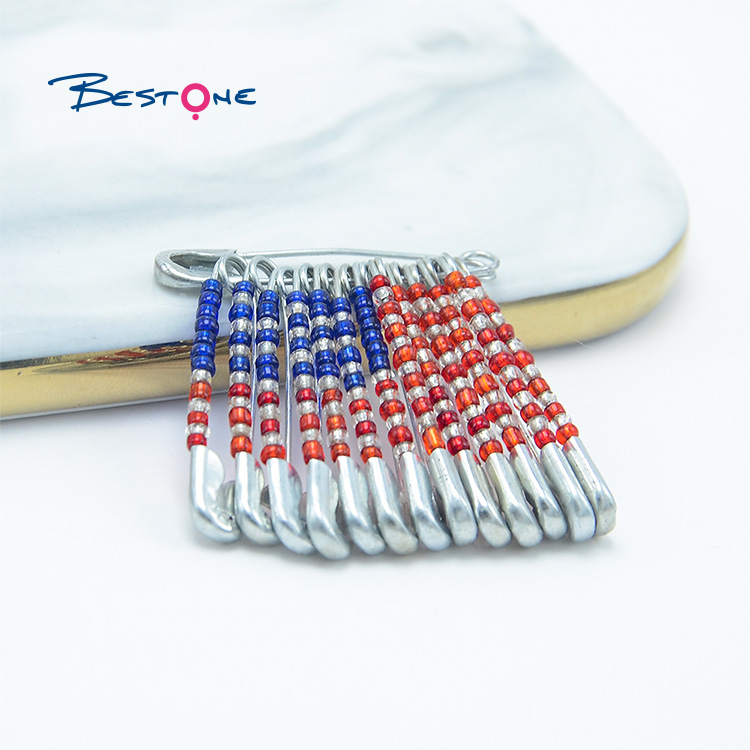 45x48mm  American Flag Seed Beads Brooch Pin