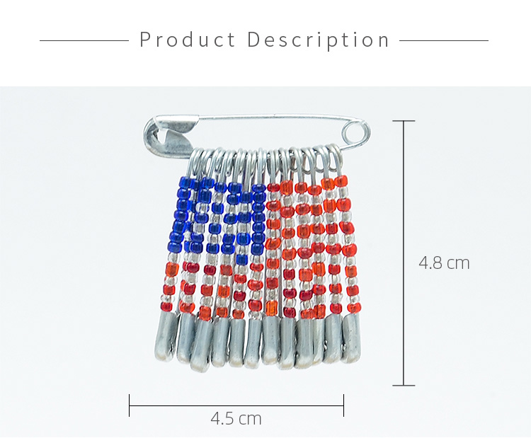 45x48mm  American Flag Seed Beads Brooch Pin