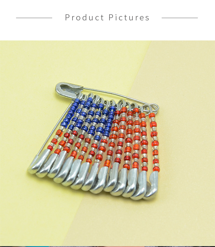 45x48mm  American Flag Seed Beads Brooch Pin