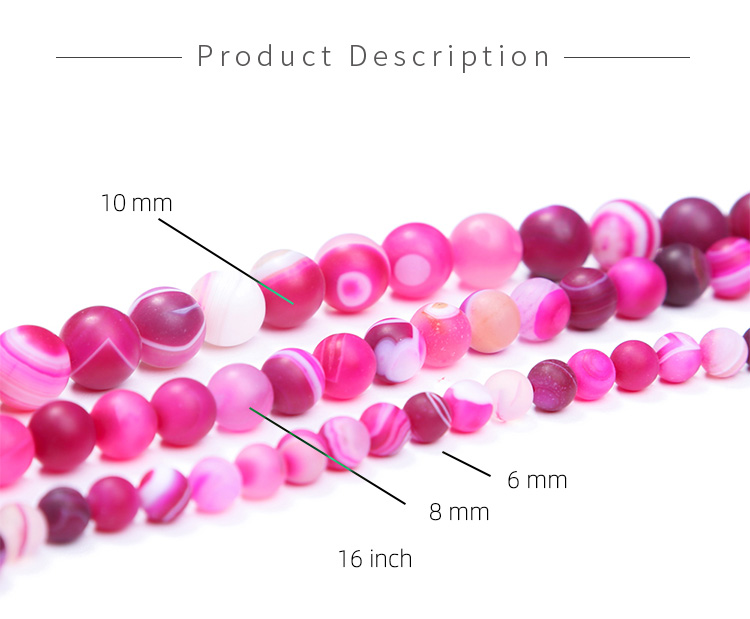 Hot Pink Matte Striped Agate Round Beads