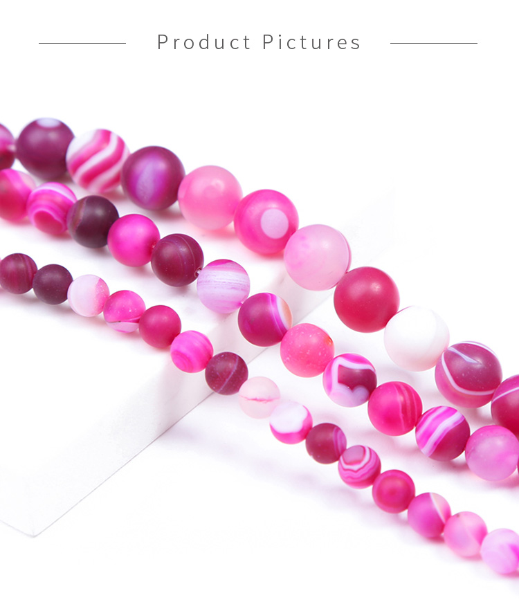 Hot Pink Matte Striped Agate Round Beads