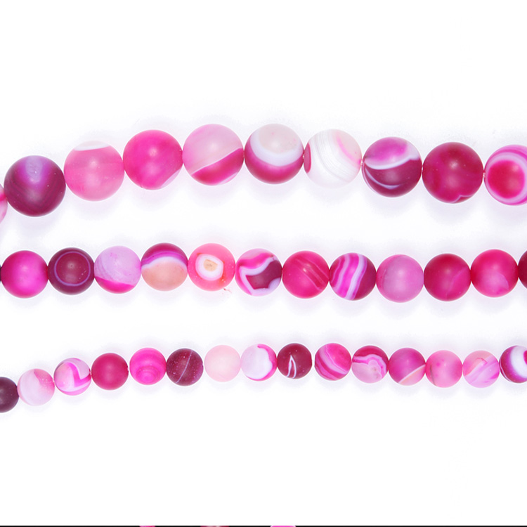 Hot Pink Matte Striped Agate Round Beads