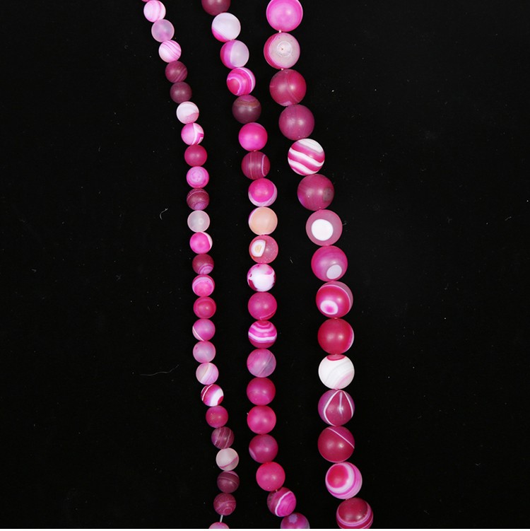 Hot Pink Matte Striped Agate Round Beads