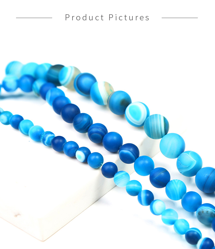 Blue Striped Agate Matte Round Beads