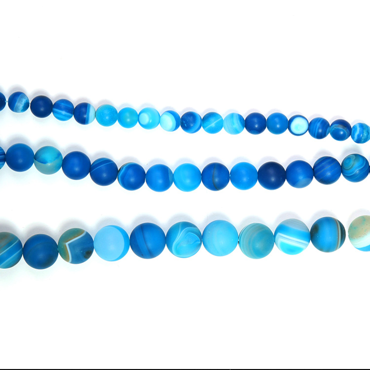 Blue Striped Agate Matte Round Beads