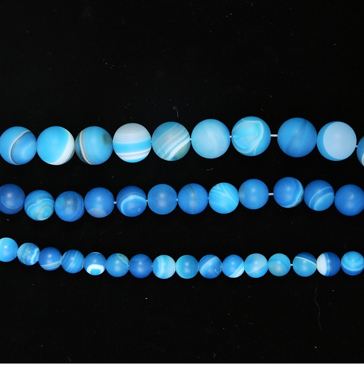 Blue Striped Agate Matte Round Beads