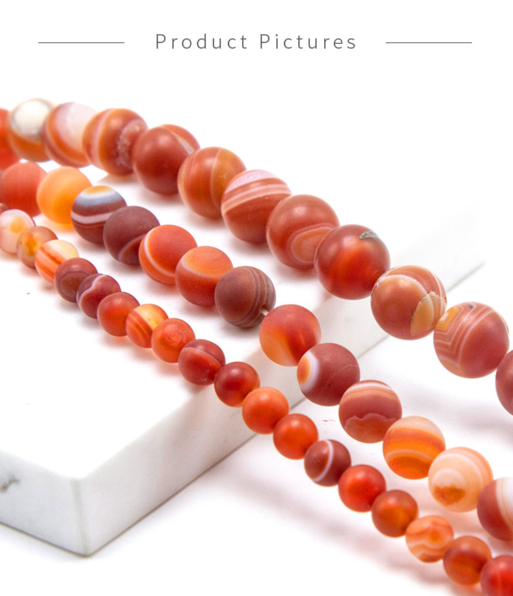 Red Striped Agate Matte Round Beads