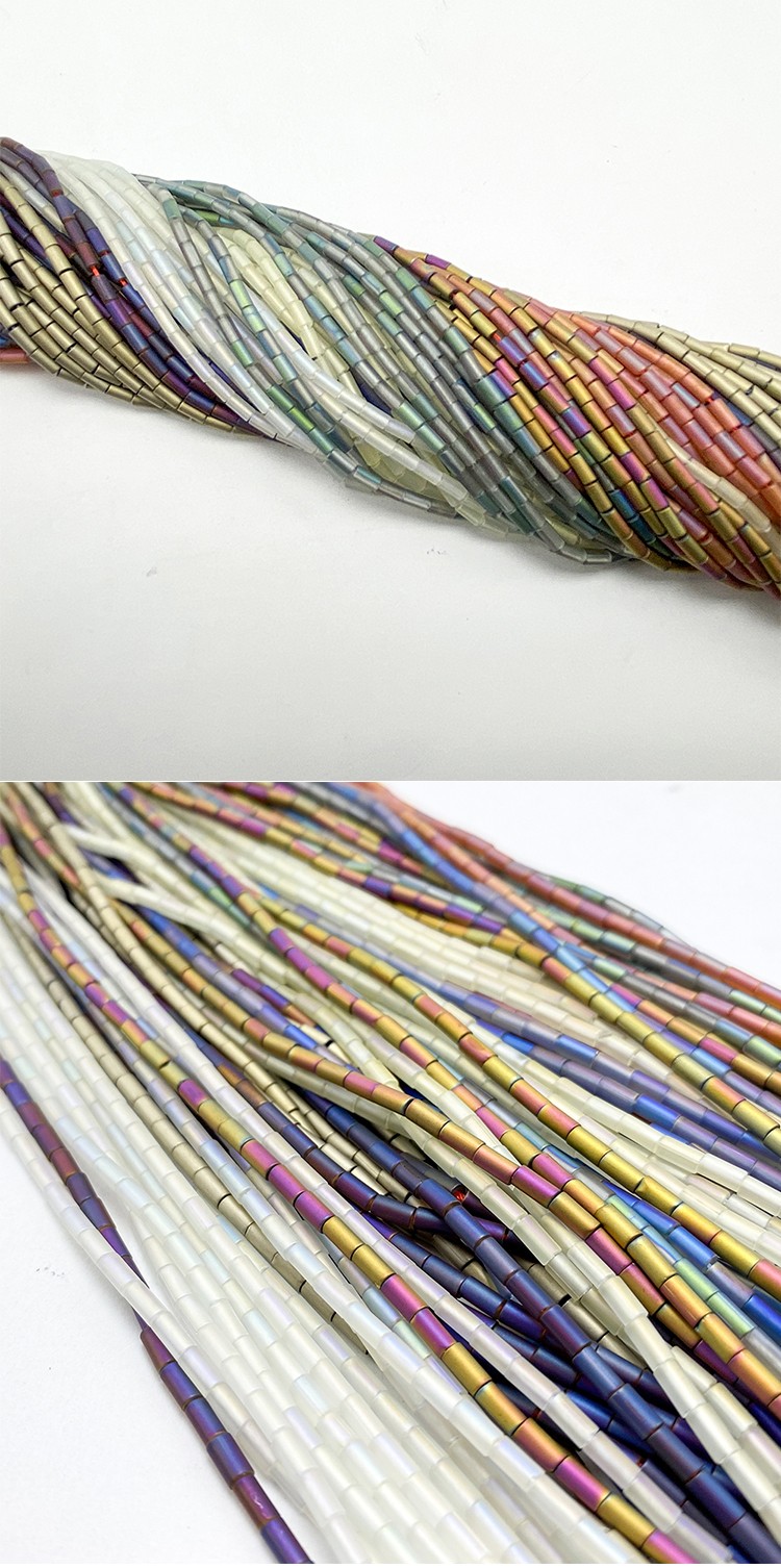 2x4mm Matte Finish Multi Color Tube Glass Beads