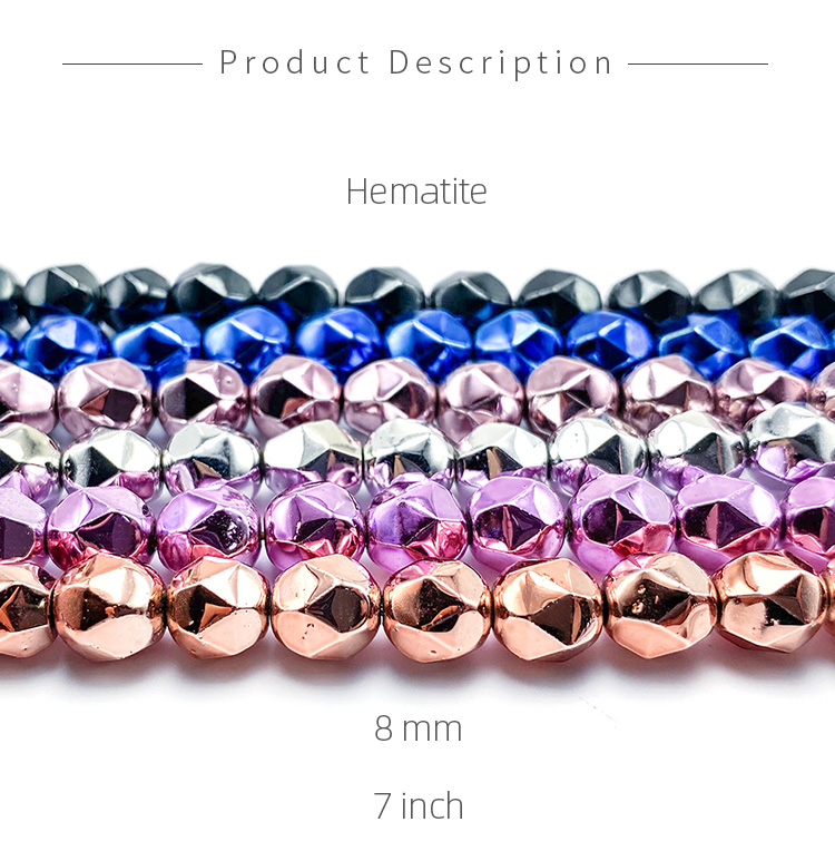 8mm  Multi Color Faceted Round Hematite Beads