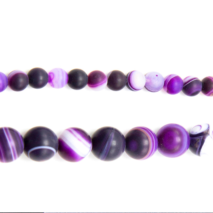 Purple Striped Agate Matte Round Beads