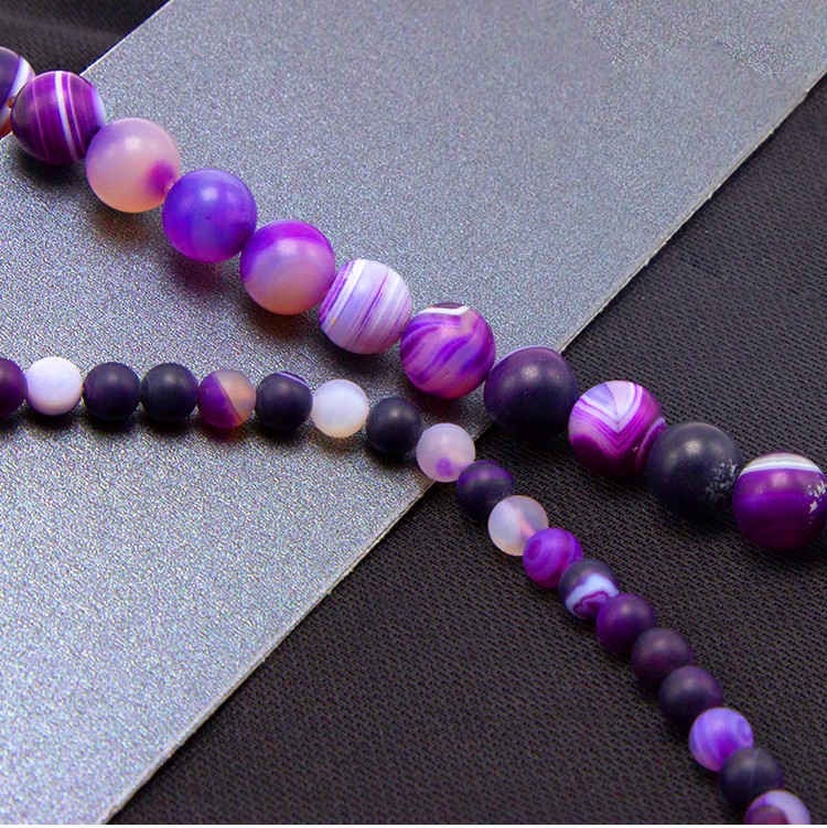 Purple Striped Agate Matte Round Beads