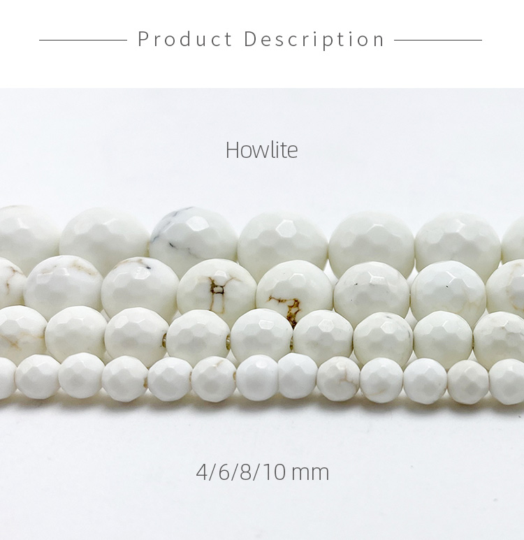 4/6/8/10mm Dyed White Howlite Faceted Round Beads